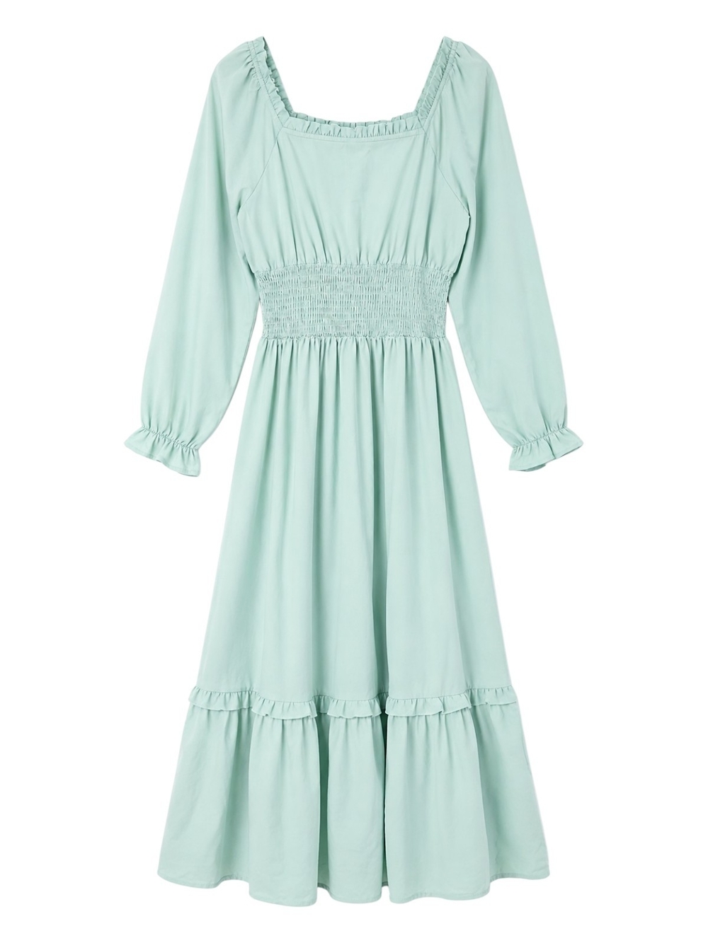 Missky Mint Green Smocked Midi Dress | Square Neck | Long Sleeve | Size S. NWT. - Picture 5 of 9